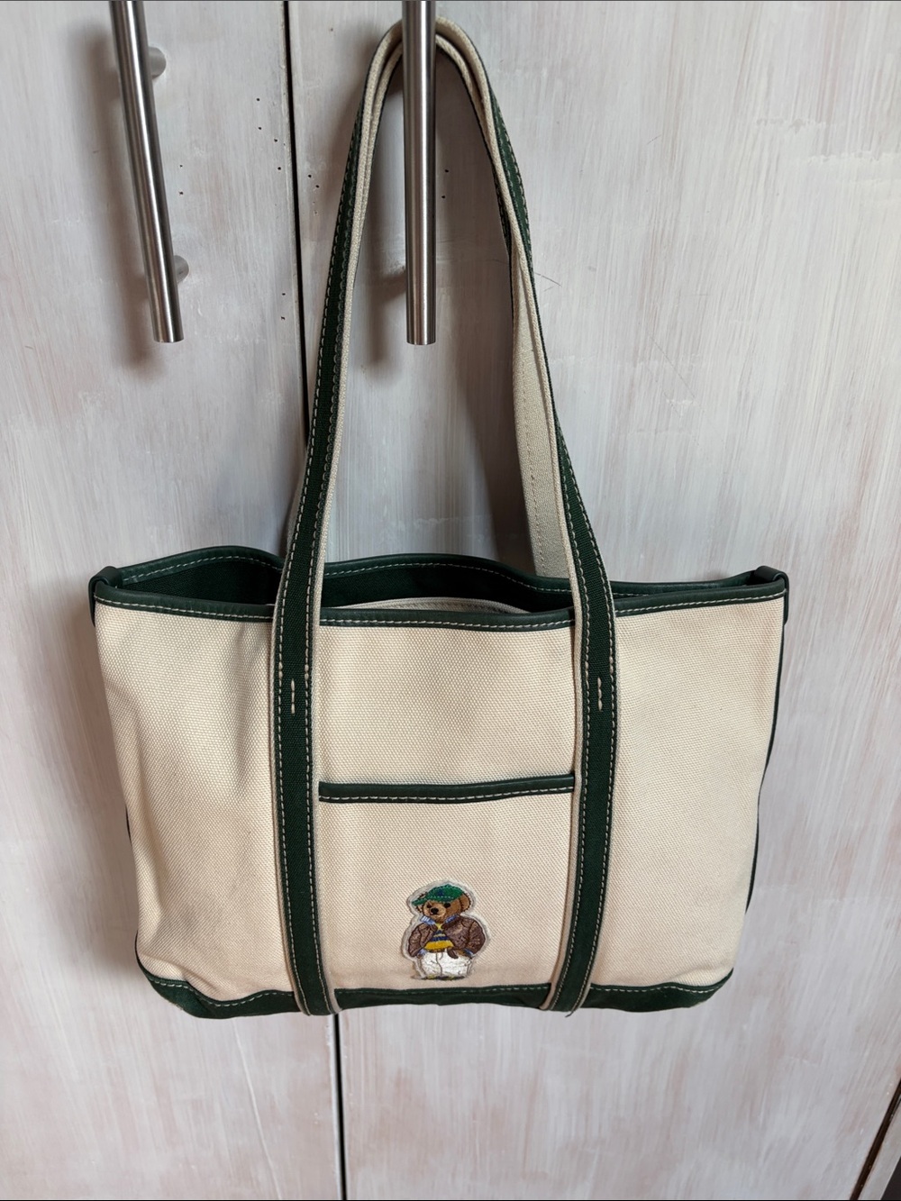 Polo by Ralph Lauren Canvas Tote Bag with Green Trim - Classic Women's Handbag